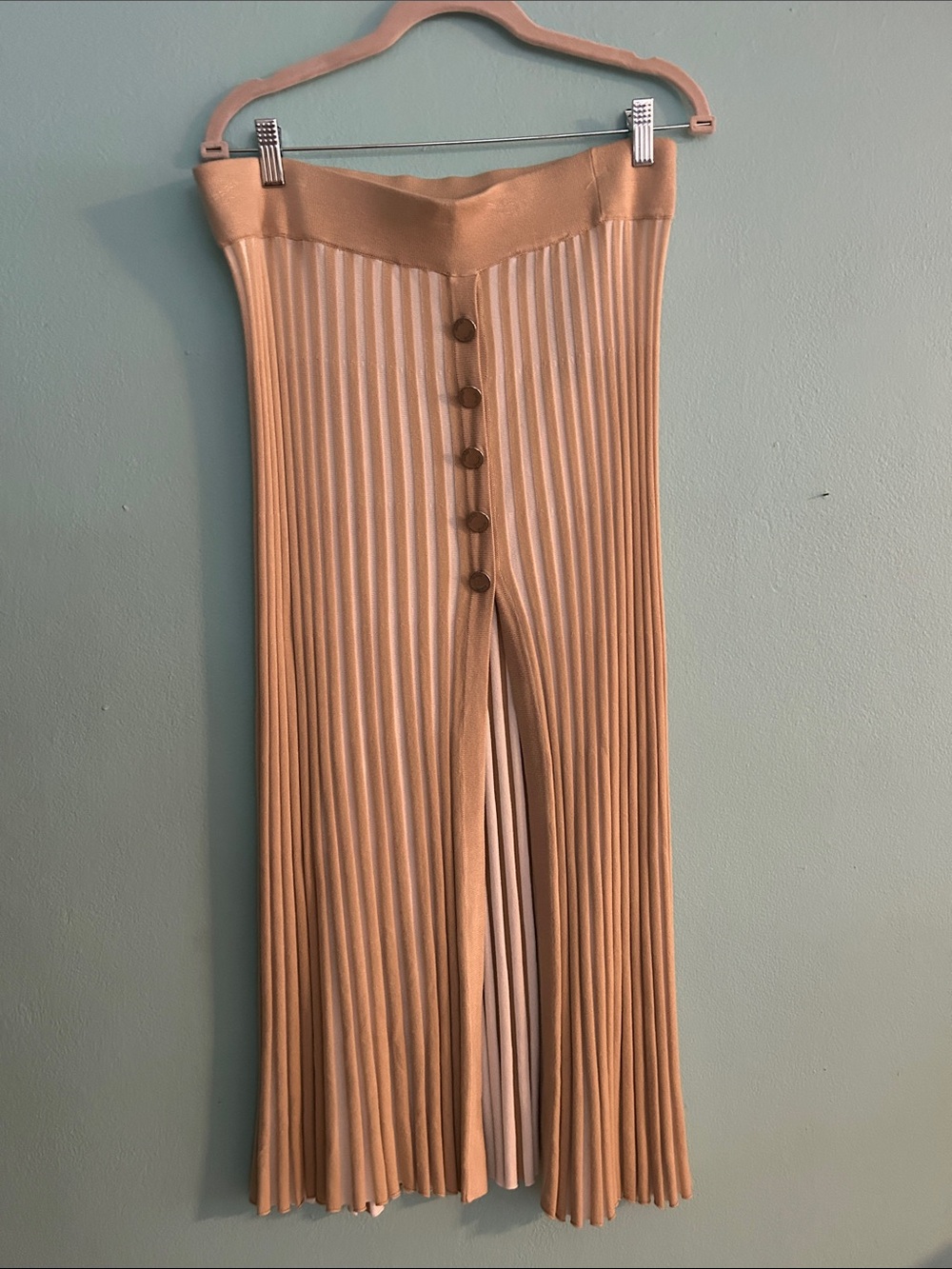 Guess Tan Pleated Midi Skirt with Front Buttons